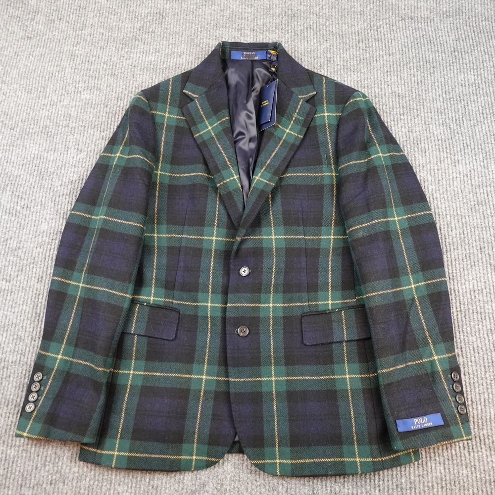 Polo Ralph Lauren Blazer Mens 38 Green Black Watch Tartan Plaid Modern Fit